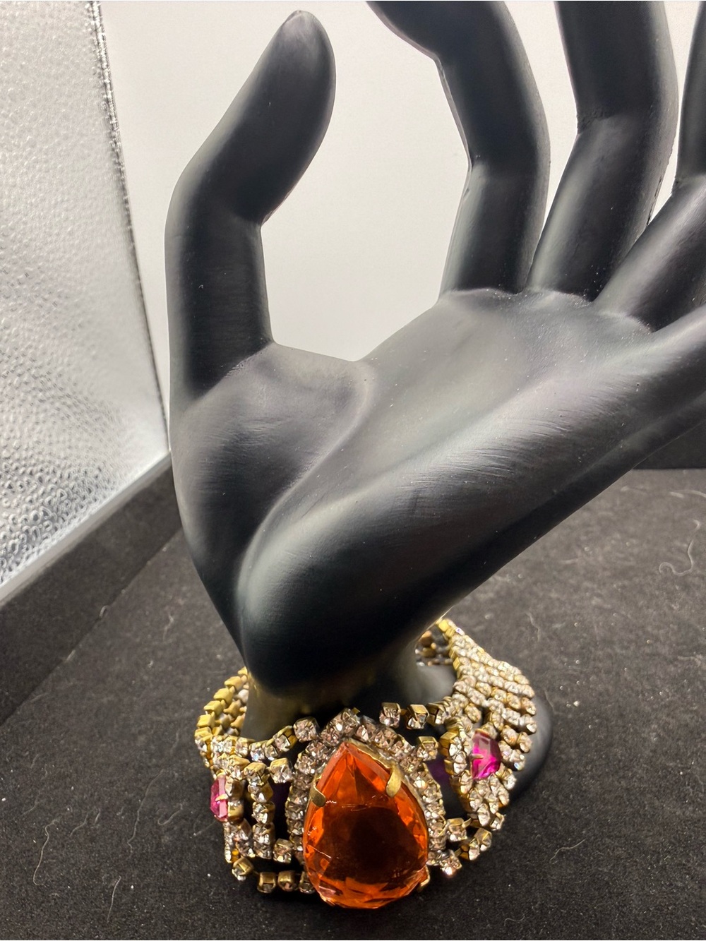 Vintage Czech (Czechoslovakian) Style Rhinestone Bracelet Orange Pink Crystal